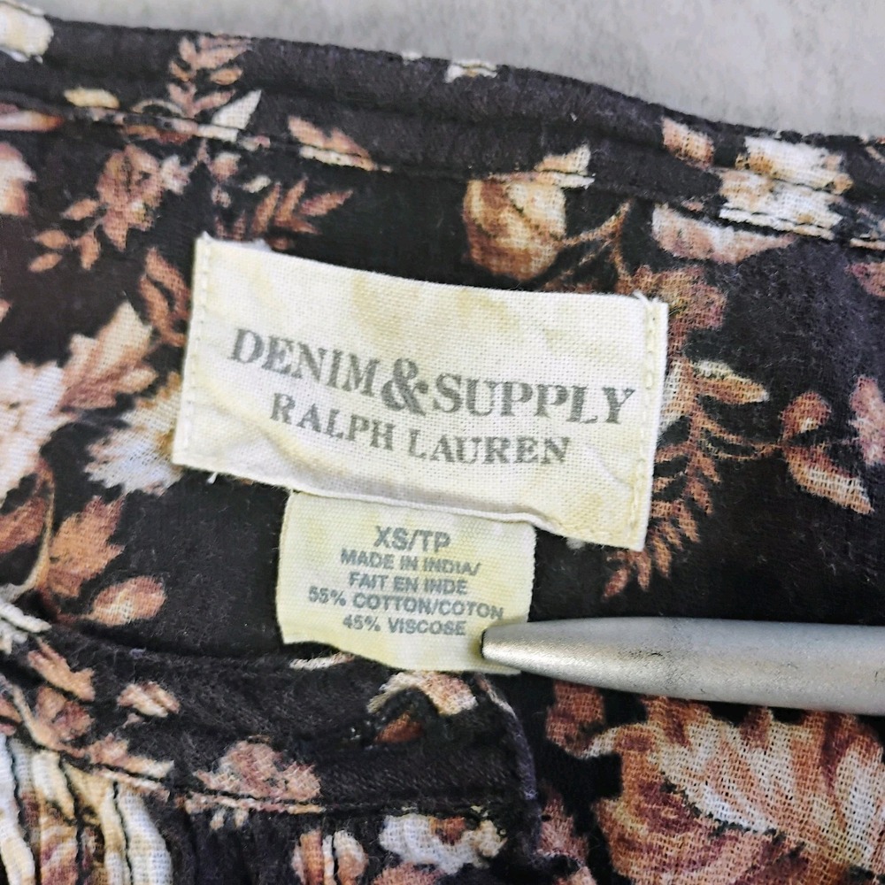 Denim & Supply Ralph Lauren‎ Floral Top Brown Size XS Flutter Flowy Cottage Boho - Picture 5 of 10